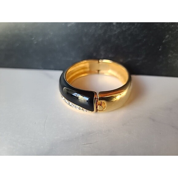 Swarovski Black Enamel and Crystal Cuff Vintage - Picture 6 of 10